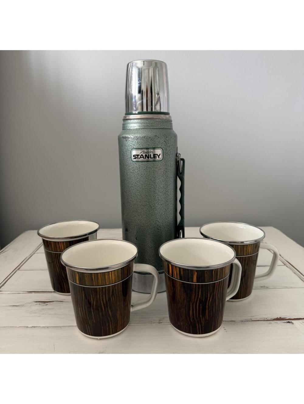 Vintage 70's Stanley Thermos and Mugs Camping Set